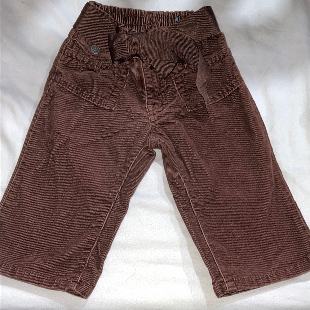 Vintage Brown Flare Babygirl Corduroy Pants w Ribbon Belt Size 12M